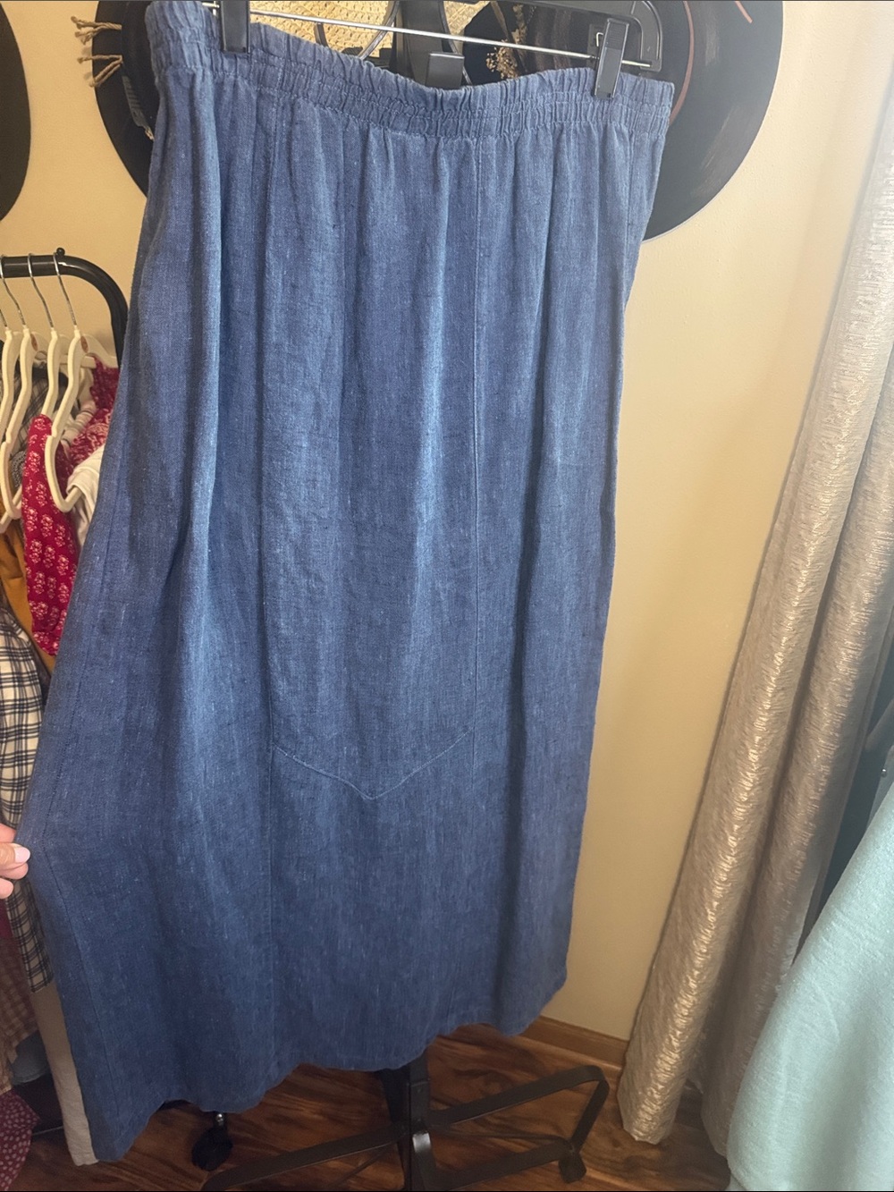 Women's Blue Maxi Skirt with Elastic Waist